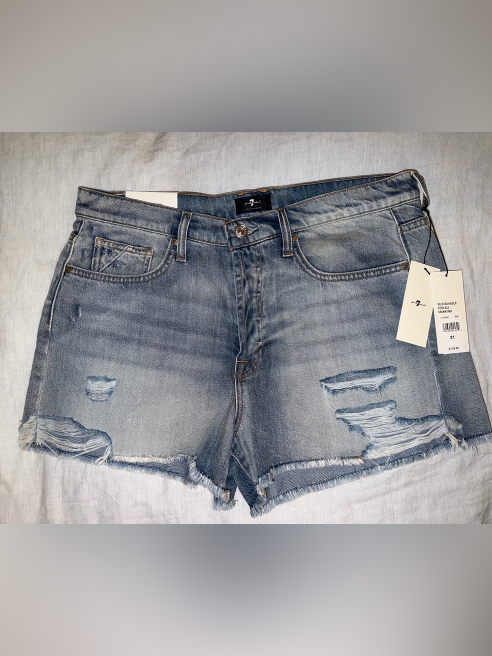 7 For All Mankind Monroe Short Light Wash Distressed Denim Shorts NWT